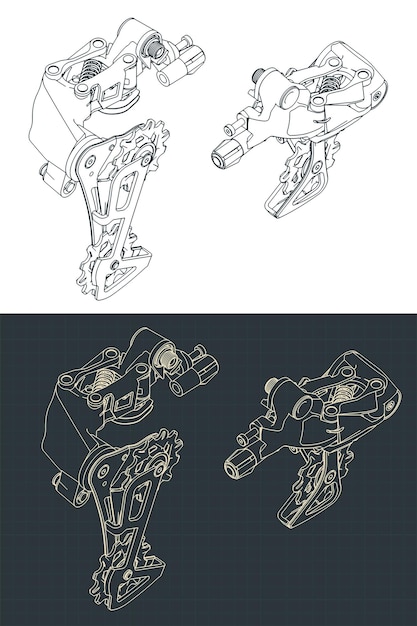 Los planos isométricos del descarrilador trasero de la bicicleta
