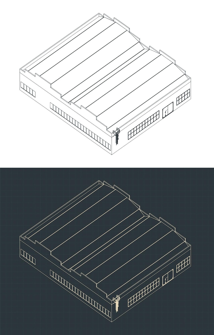 Vector los planos isométricos del edificio de la fábrica