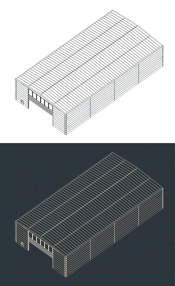 Vector los planos isométricos del edificio de la sala industrial