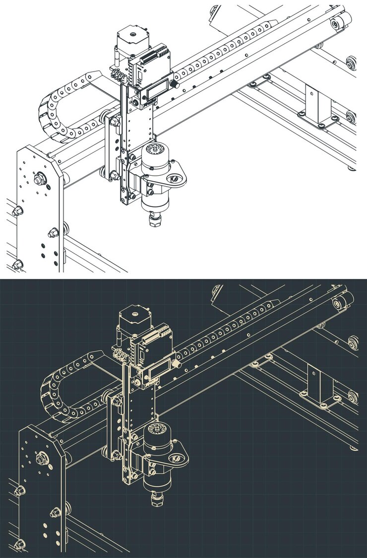 Vector los planos isométricos del enrutador cnc