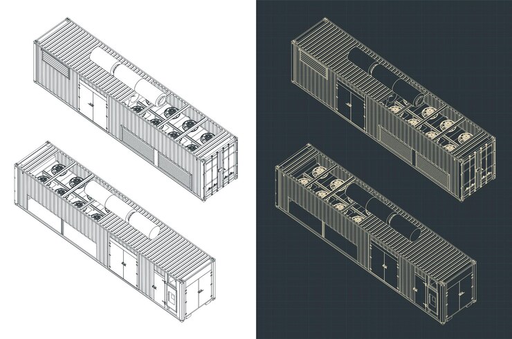 Vector los planos isométricos del generador de tipo contenedor