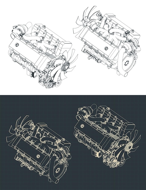 Los planos isométricos del potente motor turbo V8