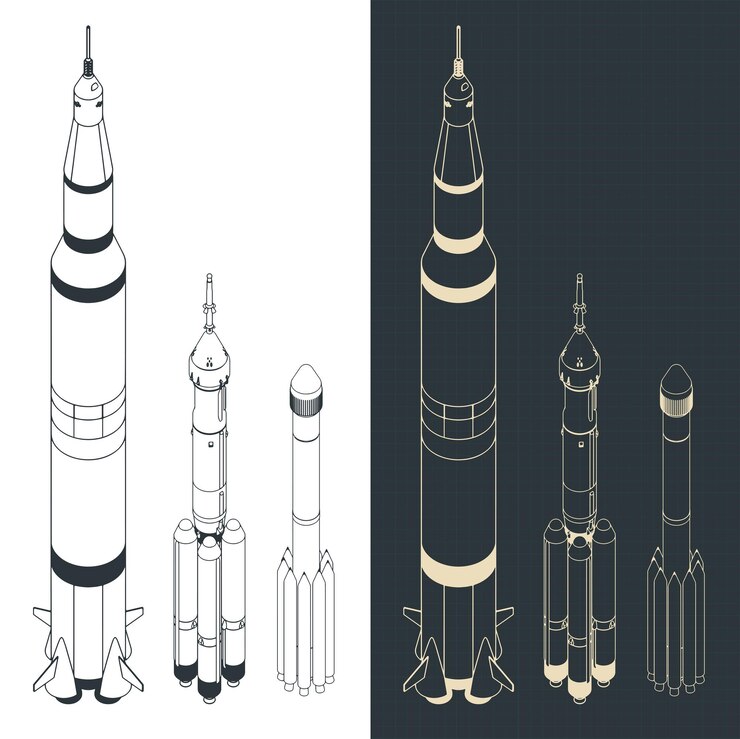 Vector los planos isométricos de los vehículos de lanzamiento