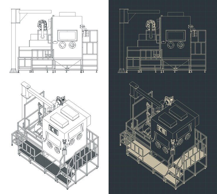 Vector los planos de las máquinas de lanzamiento de arena