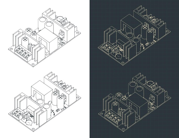 Vector los planos de los módulos de alimentación eléctrica
