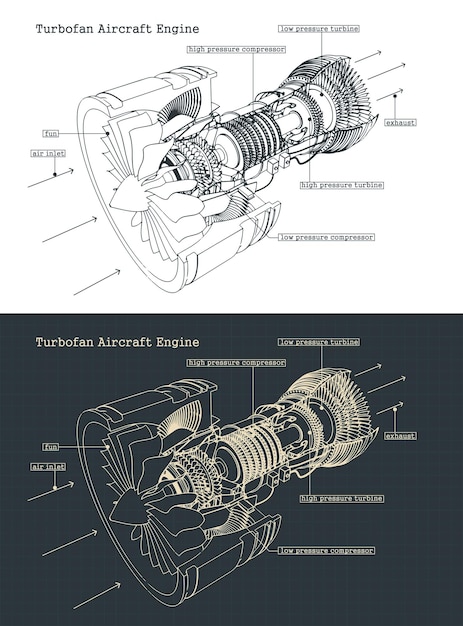 Vector los planos del motor del turbocompresor