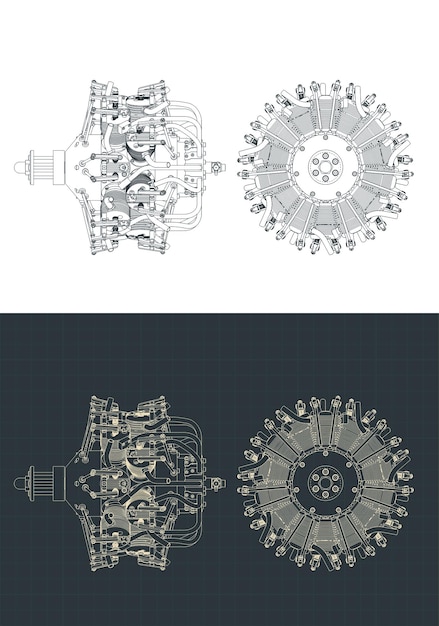Los planos de los motores radiales de las aeronaves