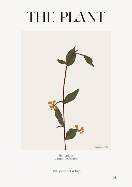 La planta. Afiche del mercado de flores de otoño. Herbario