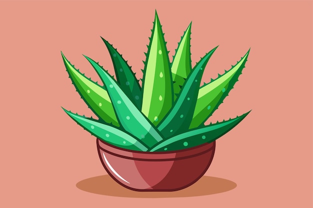 Una planta de aloe vera en maceta se sienta contra un fondo rosado en un estilo de dibujos animados personalizable Una ilustración caprichosa de personajes de sushi cobran vida