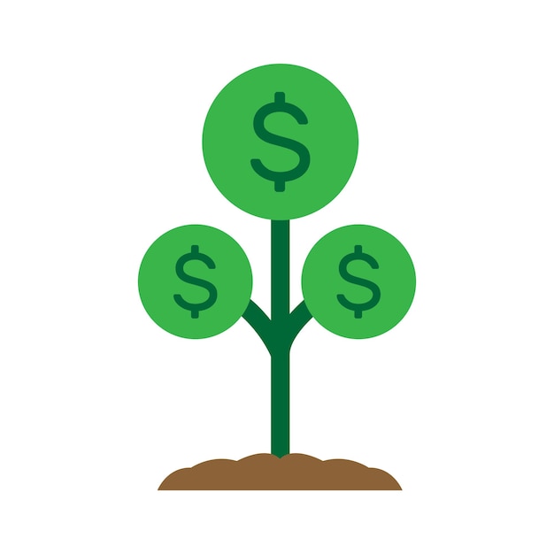 Planta de árbol de dinero con moneda dólar estilo minimalista de dibujos animados