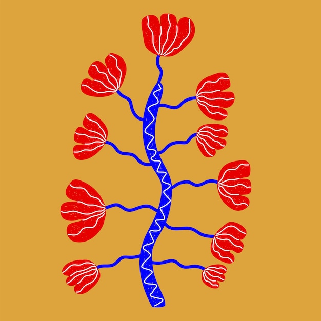 Vector una planta azul con flores rojas