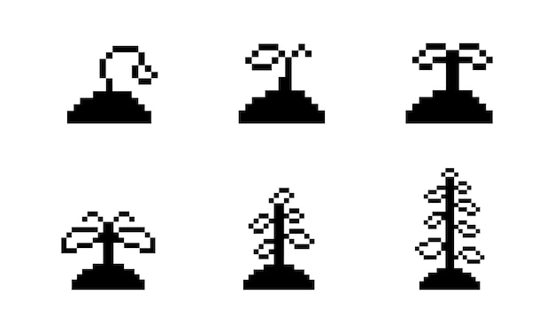 Planta de brote de contorno negro arte de píxeles retro