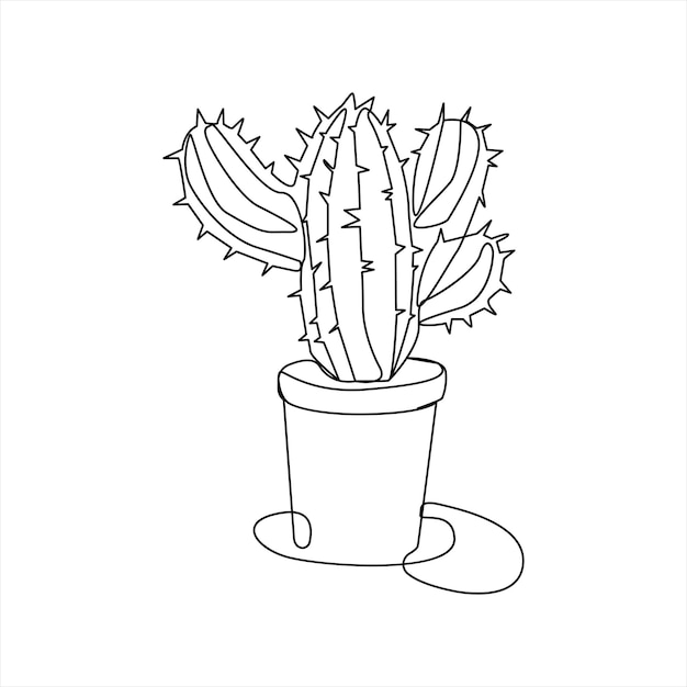 Planta de cactus continua de una línea de arte Ilustración vectorial aislada en fondo blanco dibujo simple