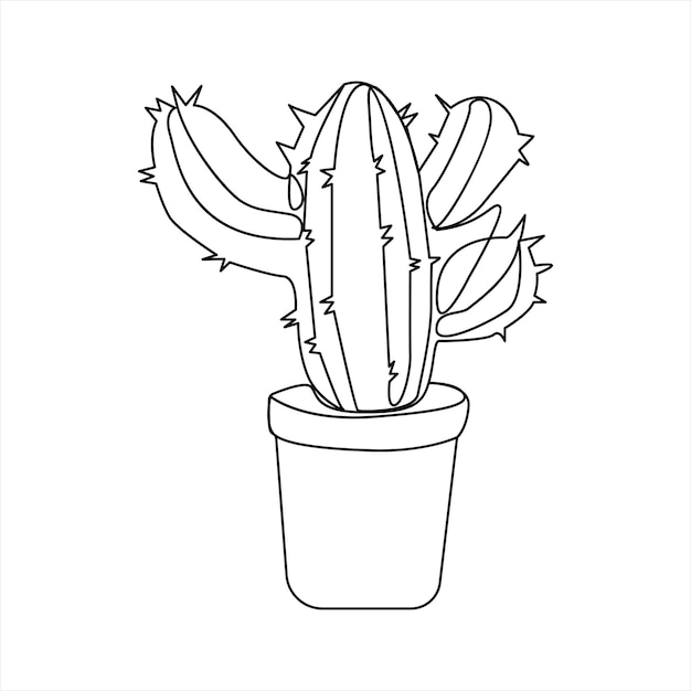 Planta de cactus continua de una línea de arte Ilustración vectorial aislada en fondo blanco dibujo simple