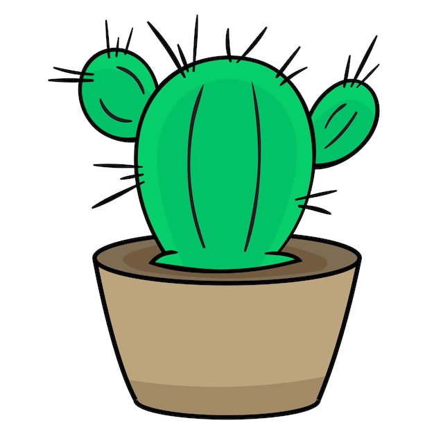 Planta de cactus en icono de doodle de bote