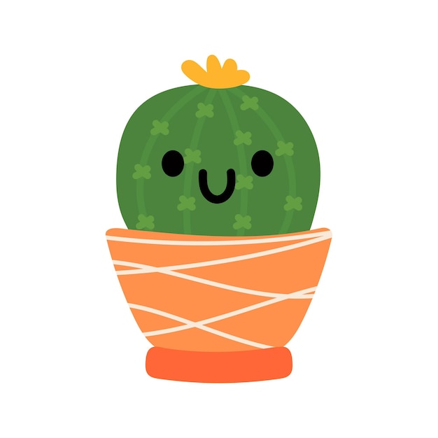 Planta de cactus en maceta con cara linda planta de interior en un estilo plano ilustración vectorial