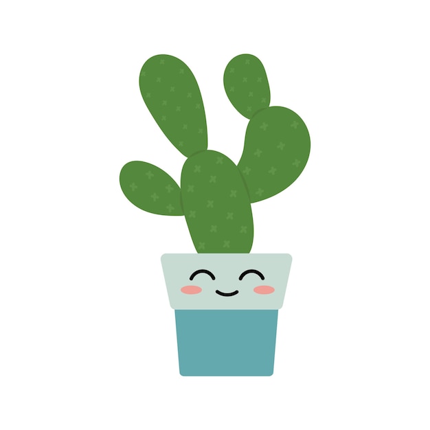 Planta de cactus en maceta con cara linda planta de interior en un estilo plano ilustración vectorial