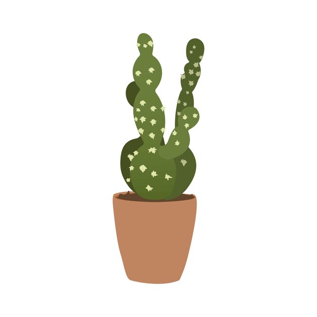 Planta de cactus en olla sobre un fondo blanco con un follaje exótico lindo estilo doodle dibujado a mano