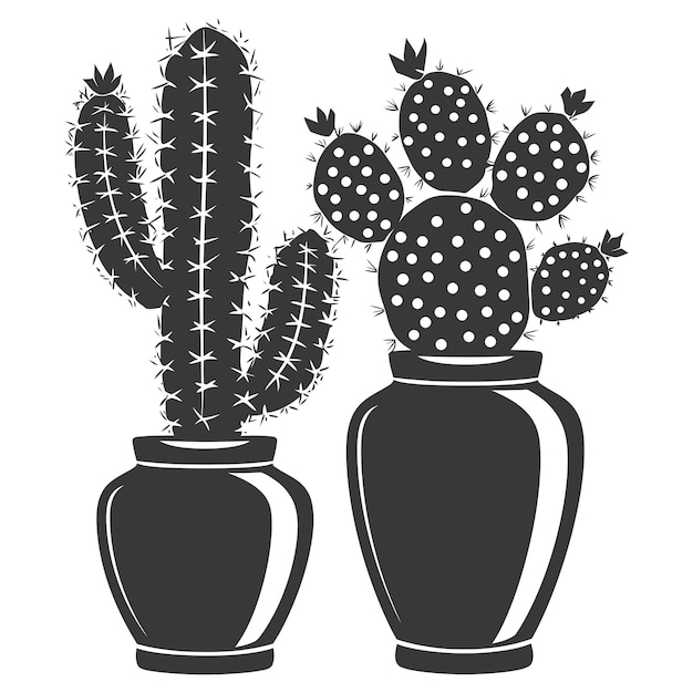 Vector planta de cactus silueta en el jarrón color negro sólo