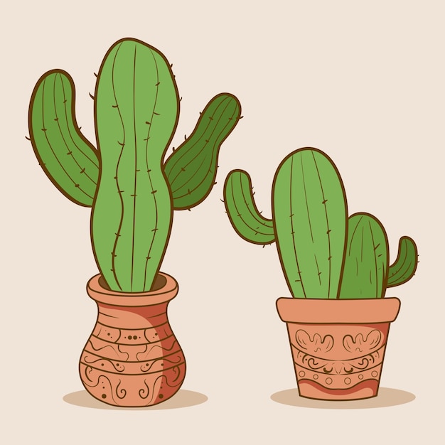 Planta cactus verde de la habitación Cactus verde lindo en macetas de flores Ilustración vectorial al estilo de dibujos animados