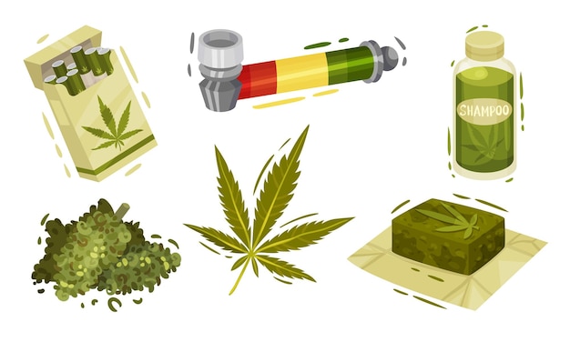 La planta de cannabis como conjunto de vectores de productos cosméticos y de tabaquismo
