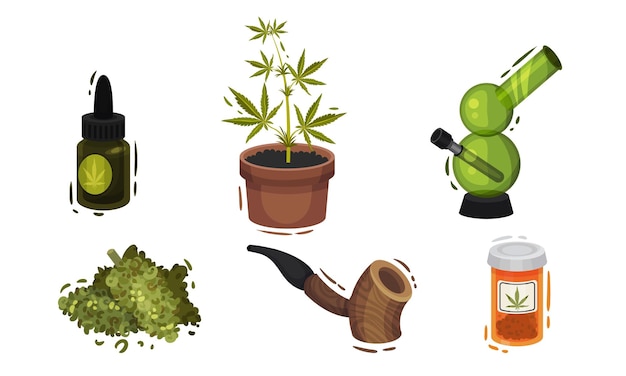 La planta de cannabis como conjunto de vectores de productos cosméticos y de tabaquismo