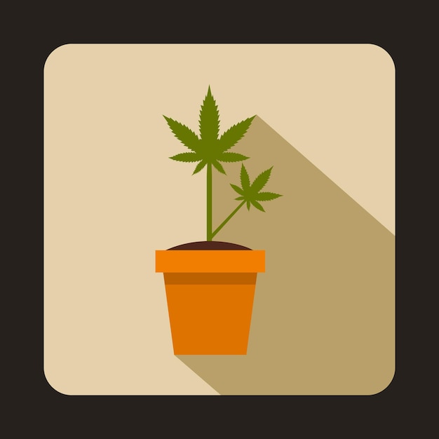 Vector planta de cannabis en un ícono de maceta en estilo plano sobre un fondo beige