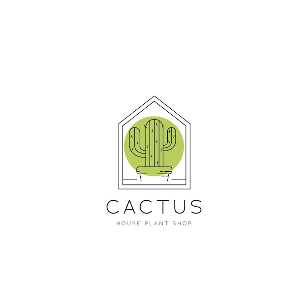 Planta de la casa de cactus y el icono del logotipo de la floristería en estilo minimalista monoline