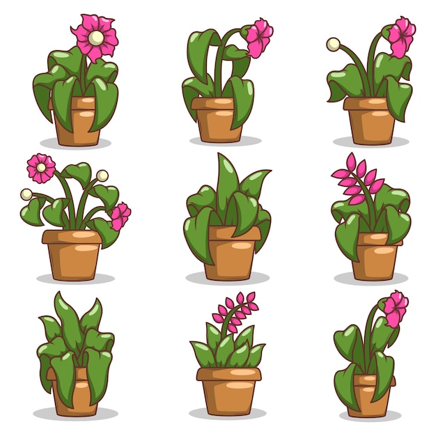 Planta de casa estilo de dibujos animados planta en maceta aislada en blanco