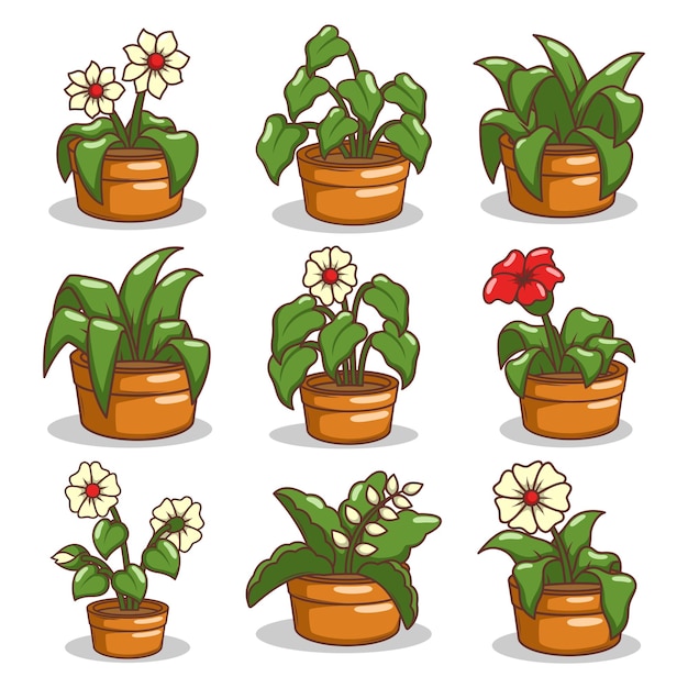 Planta de casa estilo de dibujos animados planta en maceta aislada en blanco