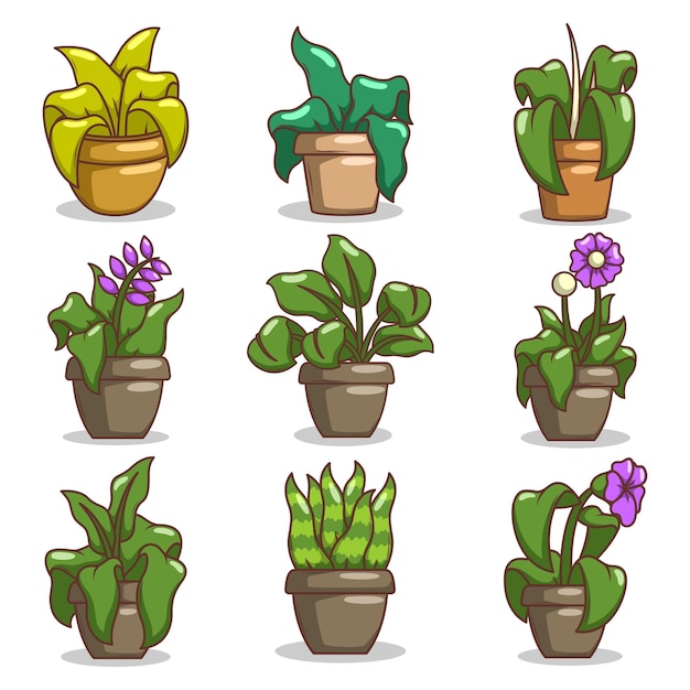 Planta de casa estilo de dibujos animados planta en maceta aislada en blanco