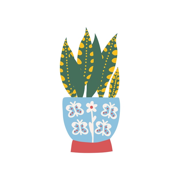 Planta de casa Sansevieria que crece en maceta elemento de diseño para el vector de decoración interior natural del hogar