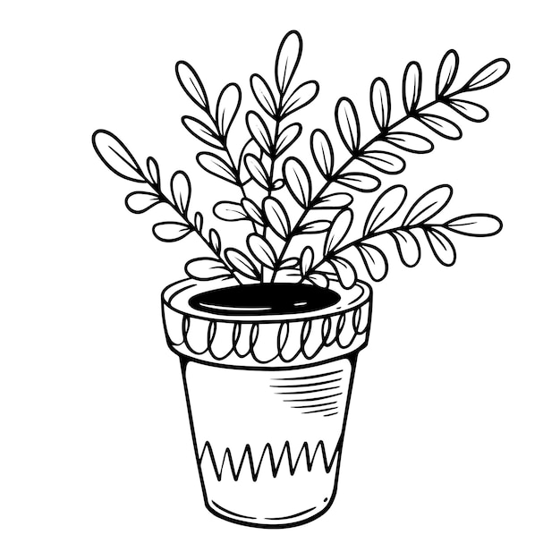 Planta casera en una maceta estilo de boceto de color monocromo minimalista arte vectorial