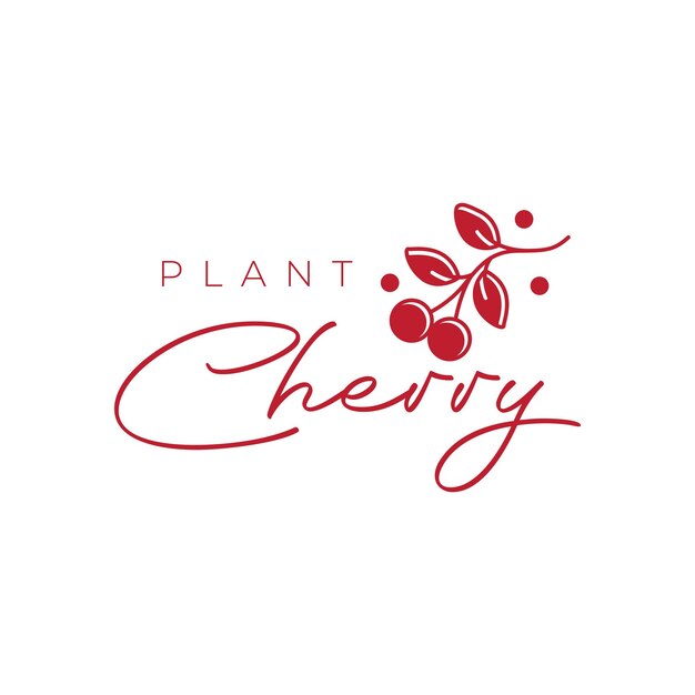 planta de cereza estilo femenino línea plana simple diseño de logotipo mínimo ilustración vectorial