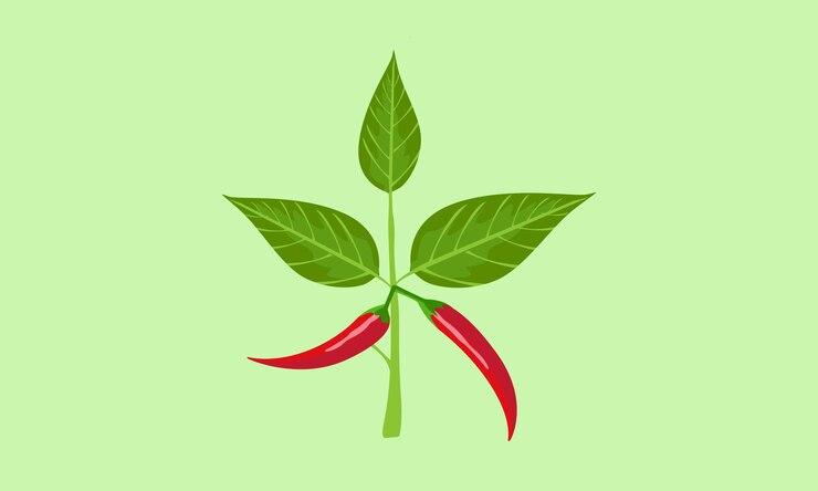 Vector planta de chile vectorial con hojas verdes y chiles rojos