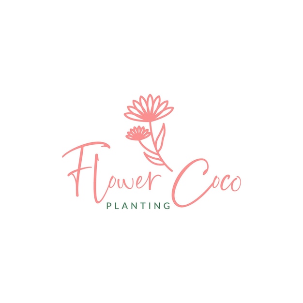 Planta coco flores plantación jardinería floristería minimalista diseño de logotipo vector icono ilustración