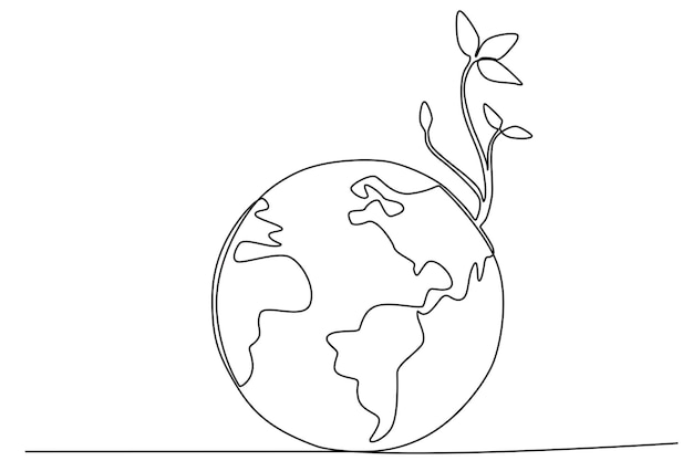 Una planta crece en la tierra Dibujo en línea del día mundial del medio ambiente