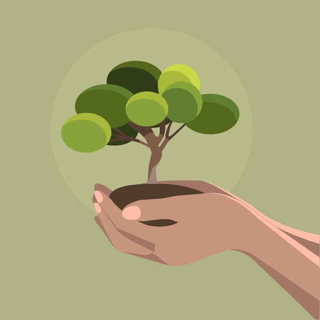 Vector planta en crecimiento - árbol con vector de mano