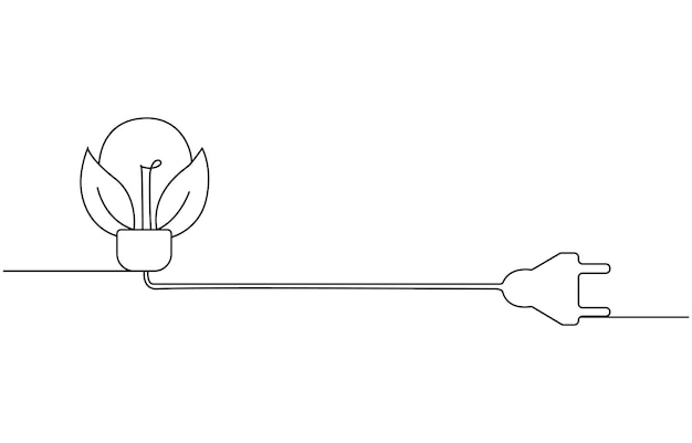 Planta dentro de la bombilla en un dibujo de línea concepto creativo de energía verde y medio ambiente