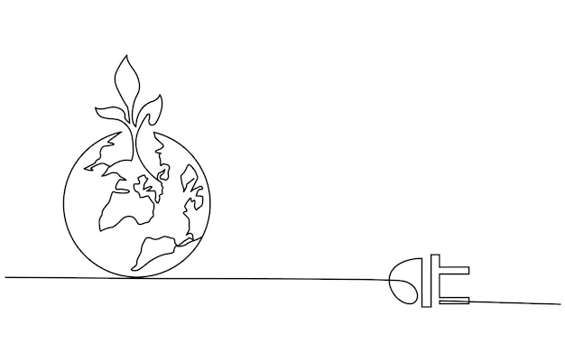 Planta dentro de la bombilla en un dibujo de línea concepto creativo de energía verde y medio ambiente
