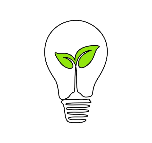 Planta dentro de la bombilla en un dibujo de línea continua Concepto creativo de energía verde y fuentes respetuosas con el medio ambiente en un estilo lineal simple Trazo editable Doodle Vector ilustración