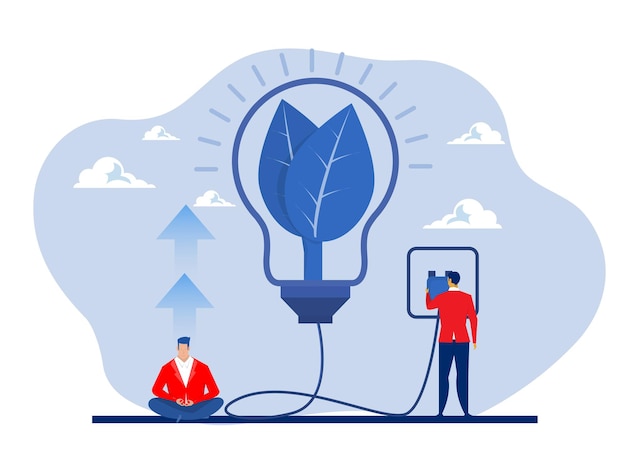 Planta dentro de la bombilla con enchufe como símbolo del ilustrador de vectores de concepto de fuentes de energía respetuosas con el medio ambiente.