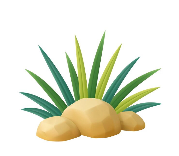 Vector planta del desierto con rocas en fondo blanco