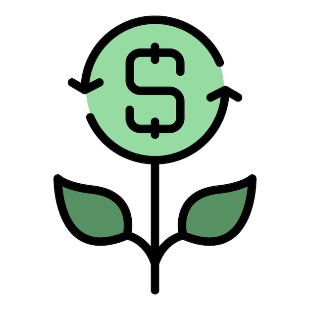 Planta dinero crecer icono contorno vector negocio financiero ganancias finanzas color plano
