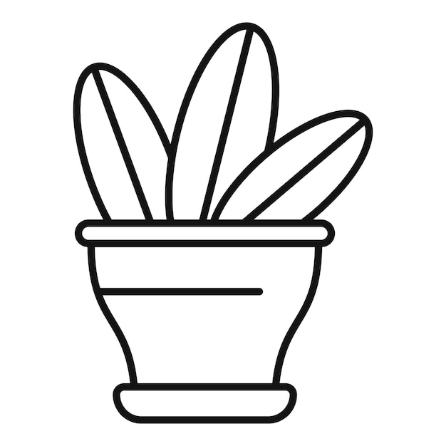 Planta doméstica que crece en olla con el icono de la línea de hojas