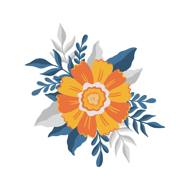 Planta de flor, hoja, extracto, estilizationflat, floral, flor, elegante, diseño, aislado, blanco, plano de fondo