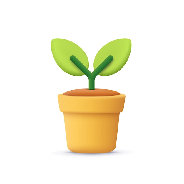 Planta de flores con hojas en maceta concepto de jardinería icono de vector 3d estilo minimalista de dibujos animados