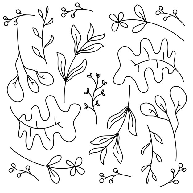 Planta de hojas con diseño de vector de estilo de línea de garabato