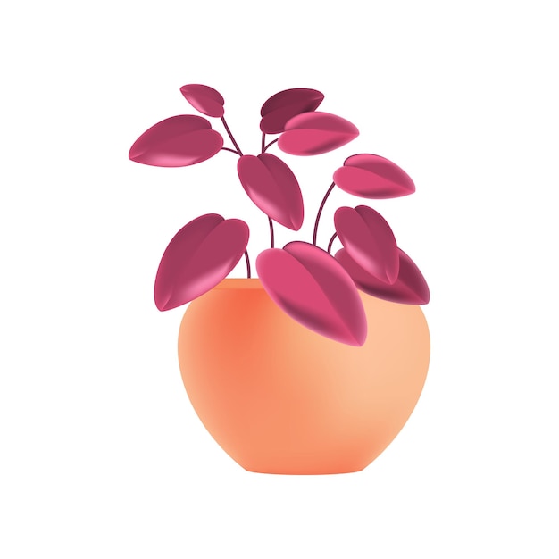 Planta con hojas rosas que crecen en una olla naranja Ilustración 3D