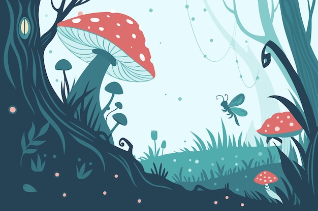 Planta de hongo en escena arte de ilustración de cuento de hadas sobre fondo blanco